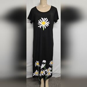 Misslook XL Summer Maxi Dress Black With Floral Emblem Short Sleeve